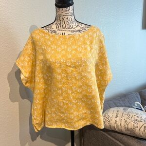 Yellow Floral Linen Short Sleeve Women’s Top